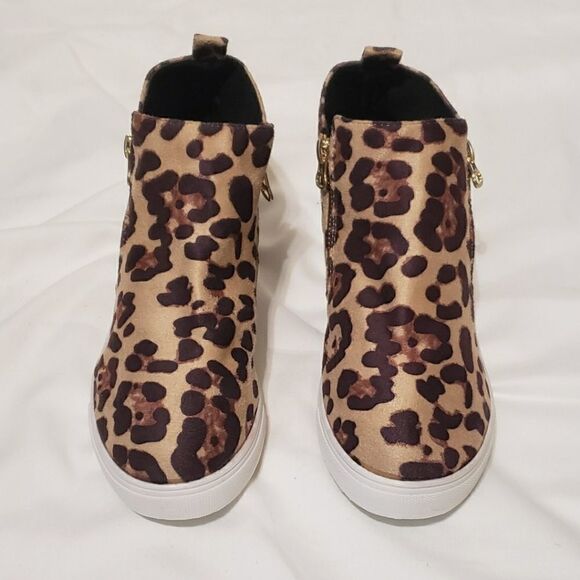 New wedge leopard print zip up high top sneakers - Picture 5 of 6